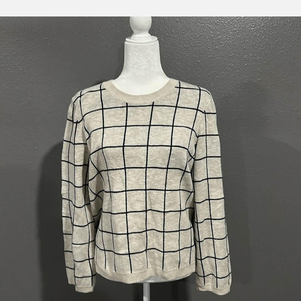Madewell Cream and Black Grid Sweater
